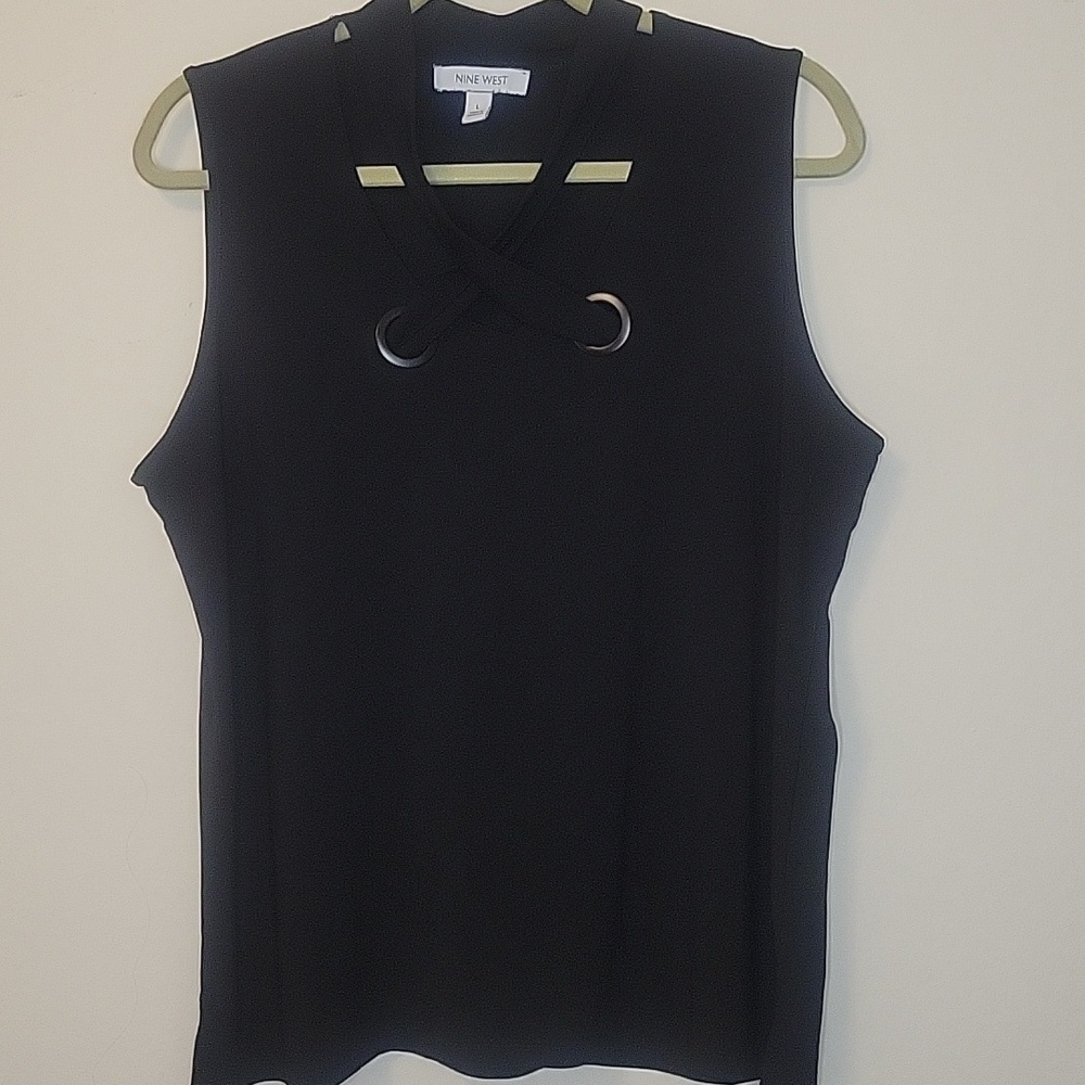 Nine West Black Sleeveless Top with Cross Detail blouse Bery Good Condition Sz L
